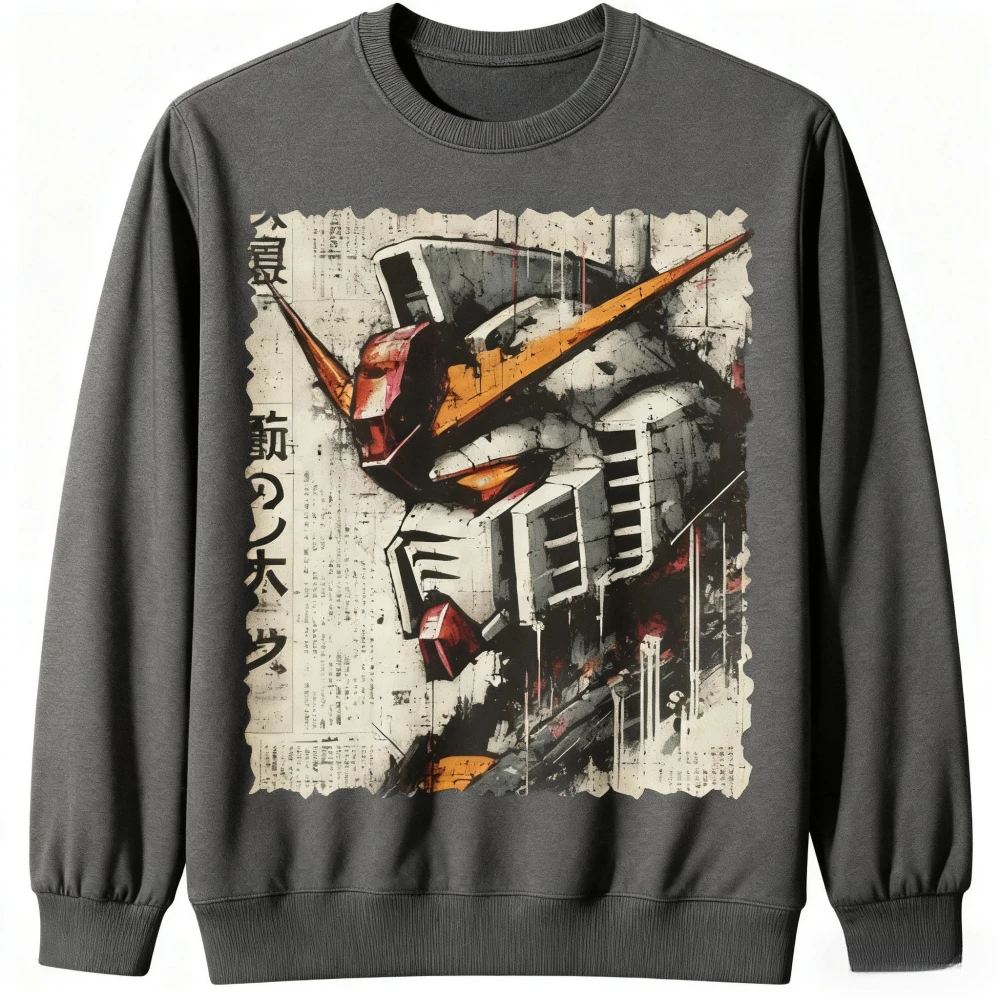 

2025 New Japanese Anime Gundam Printed Top for Autumn and Winter Season Men's and Women's Round Neck Hoodie Loose Plus Size Top