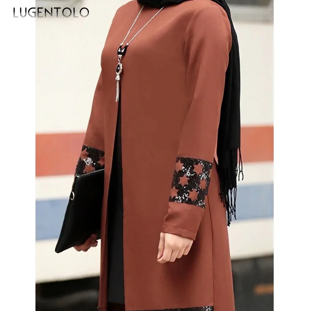 Lugentolo 2 Piece Set Women Dubai Abaya Muslim Fashion O-Neck Pullover  Elastic Waist Office Lady Autumn New Clothes