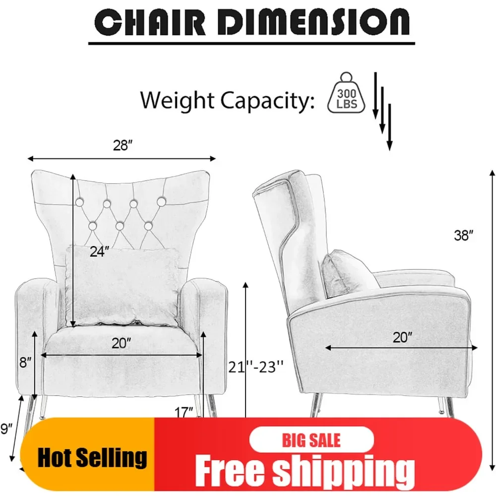 

Комплект из 2-х велюровых кресел с подлокотниками, легко собираемые, в стиле середины века, с высокой спинкой и поясничной подушкой, для гостиной и спальни, цвет: грей.