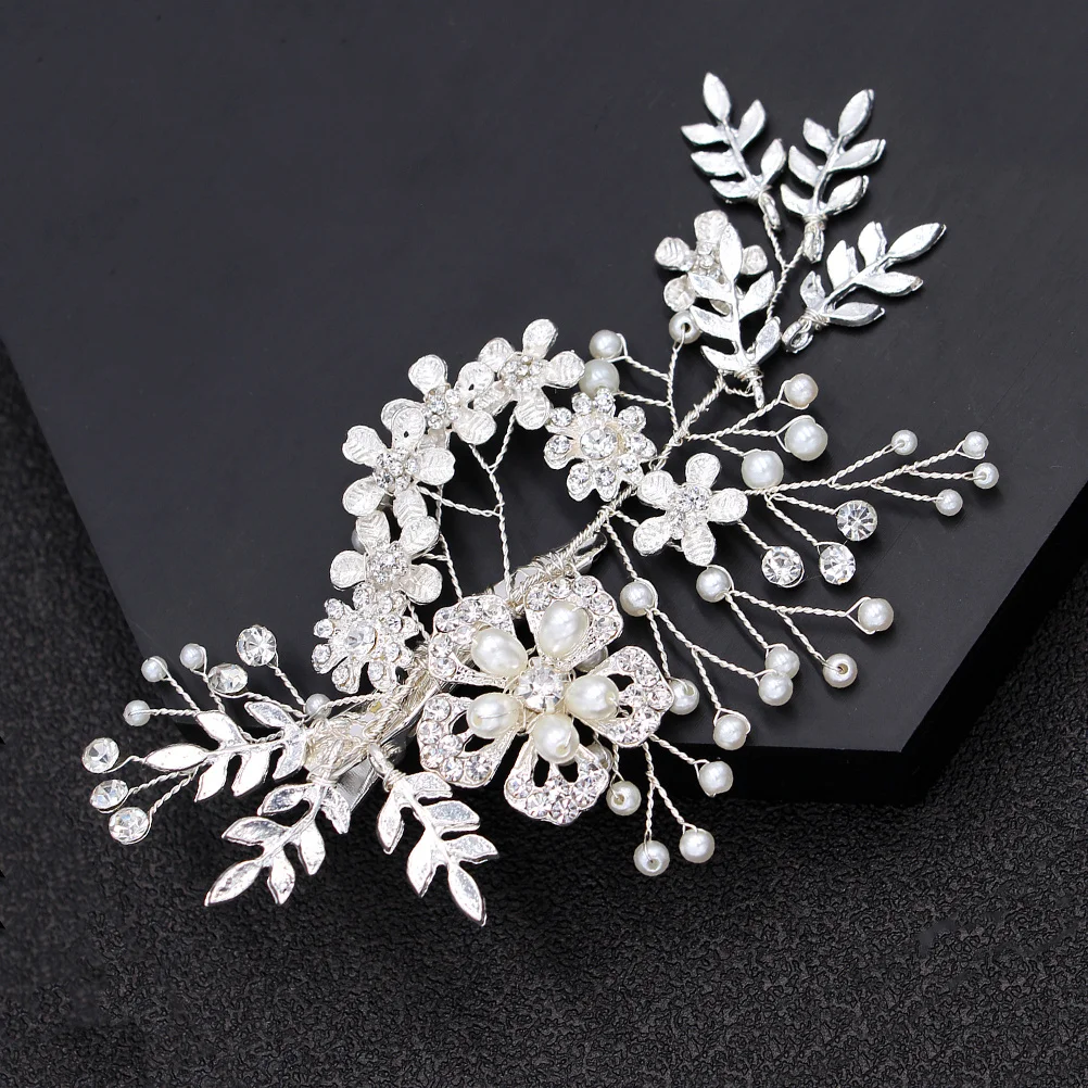 

Silver Rhinestone Pearl Hair Clips Elegant Bridal Accessories Wedding Party Decorations Stylish Headdress Jewelry