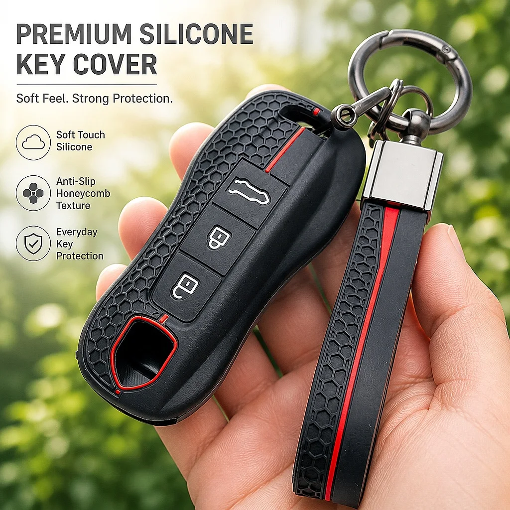 Soft Silicone Key Fob Case For Porsche 911 Cayenne Panamera Macan Taycan 718 Boxster Cayman with ring wrist strap