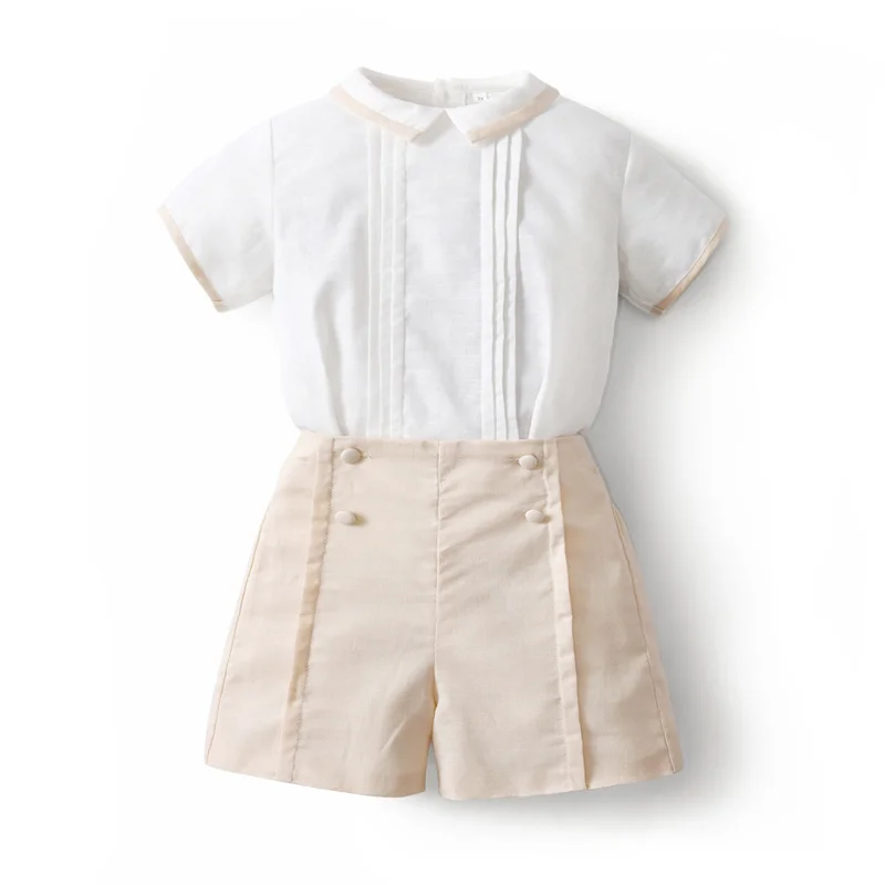 

Cekcya Children Spanish Clothing Suit Baby Boy Summer Boutique Outfits White Shirt Khaki Shorts Boys EID Party Clothes Set