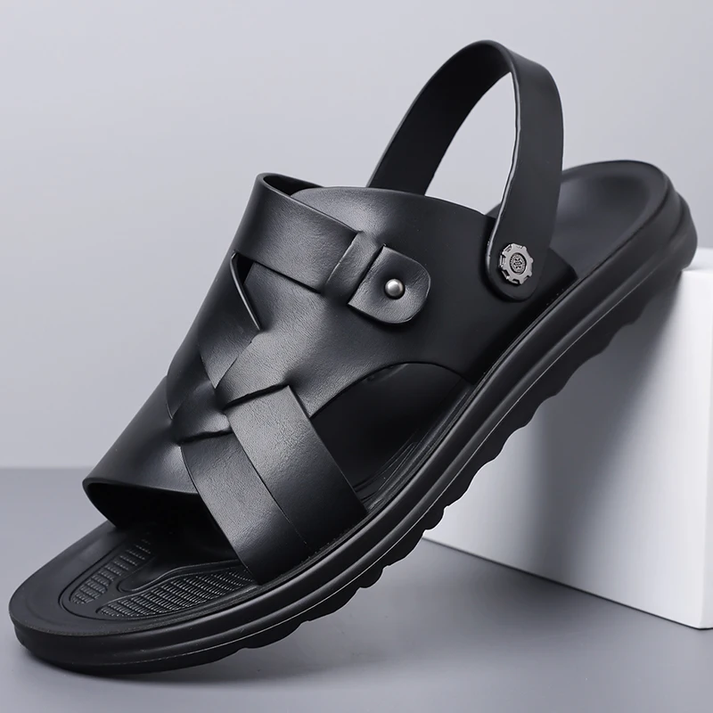 Men's Summer Shoes Outdoor Two-way Wear Slippers Sandals Men Leather Beach Shoes Large Size 39  48 Slip-On Casual