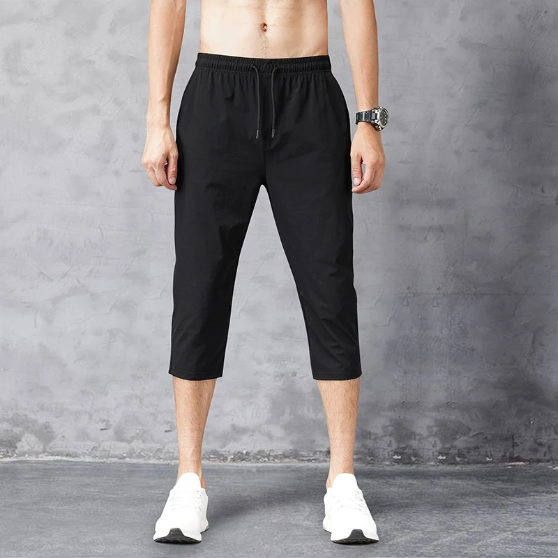 Spring Men Capri Pants Simple Versatile Slim-fit Running Fitness Quick-drying Sports Pants Outdoor Hiking Camping Straight Pants