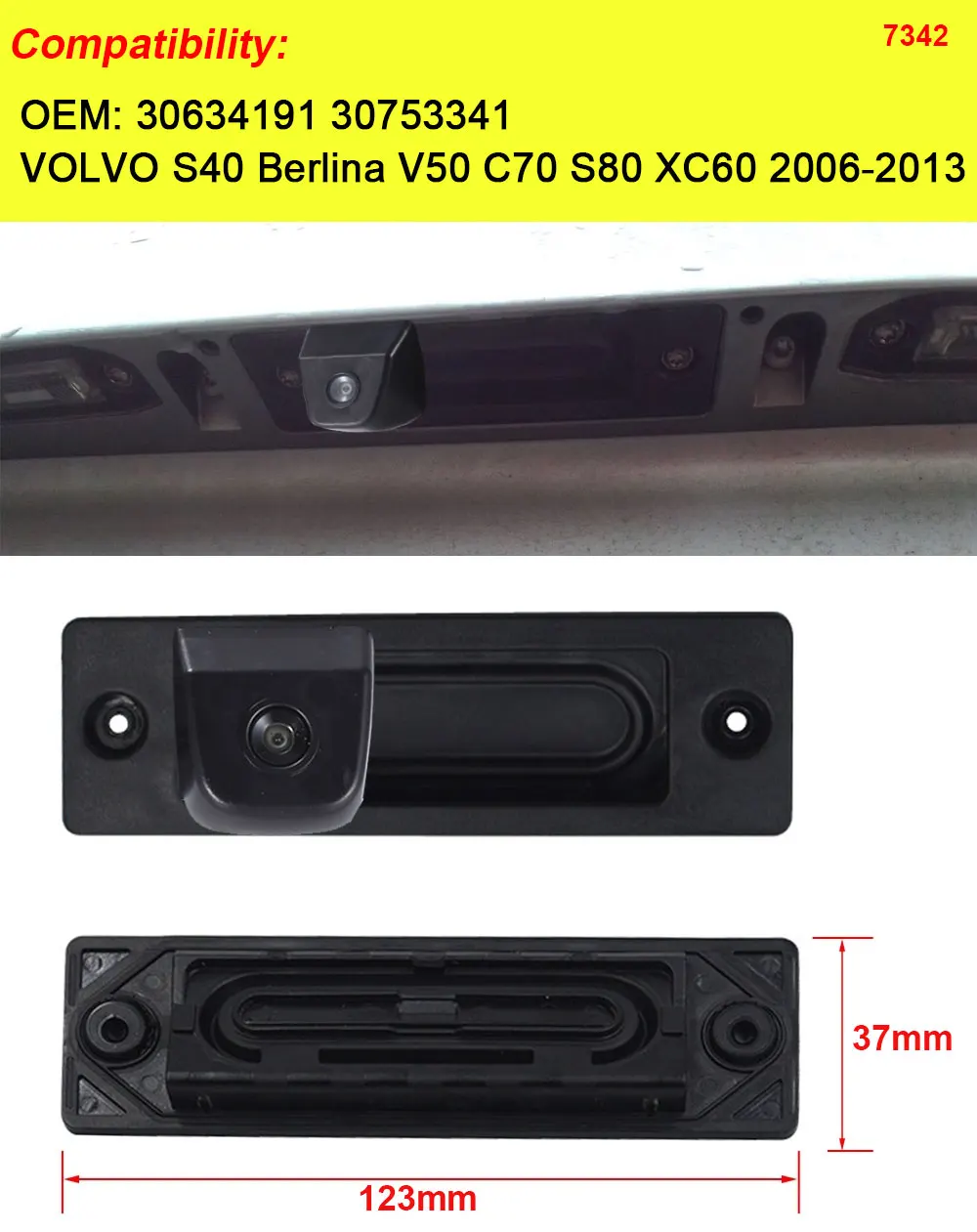 

Автомобильная резервная камера заднего вида HD для VOLVO S40 Berlina V50 C70 S80 XC60 2006-2013 OEM: 30634191 30753341