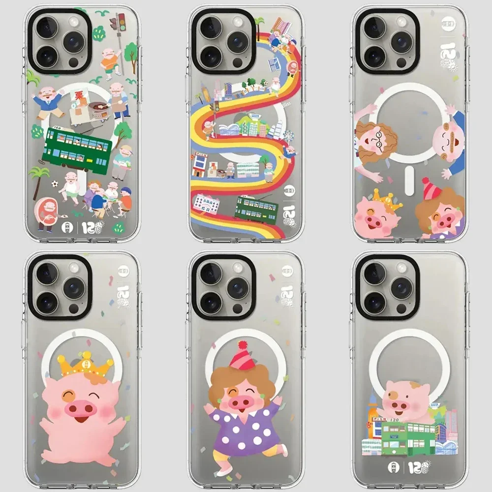 

Cute Cartoon Pig Transparent Border Magnetic IPhone 13 14 15 16 Pro Max Case