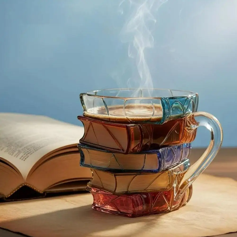 3D Glass Painted Book Mug Book Shaped Tea Cup Gifts for Home Office Decoration Book Club Gift for Bookish Bookworm Librarian