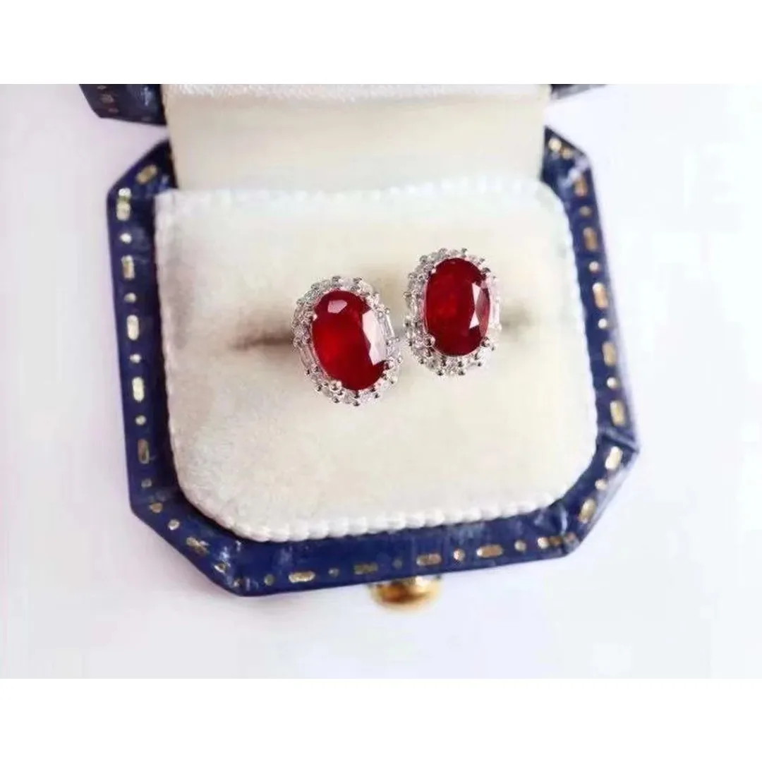 

Female Party Jewelry New 100% Natural and Real Ruby Luxury Stud Earring Free Shipping Jewelry Natural Real Ruby 925 Silver