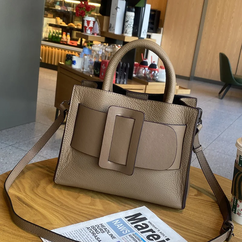 Fashion High-end Wide Belt Design Tote All-match Cowhide Leather Women\'s Handbag Luxurious Office Female Shoulder Bag