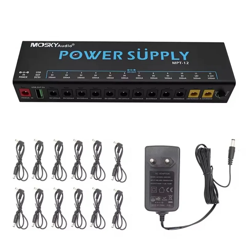 MOSKY MPT-12 Guitar Effect Pedal Power Supply 12 Isolated DC Outputs/5V USB Output for 9V 12V 18V Protection Guitar Accessories view 6