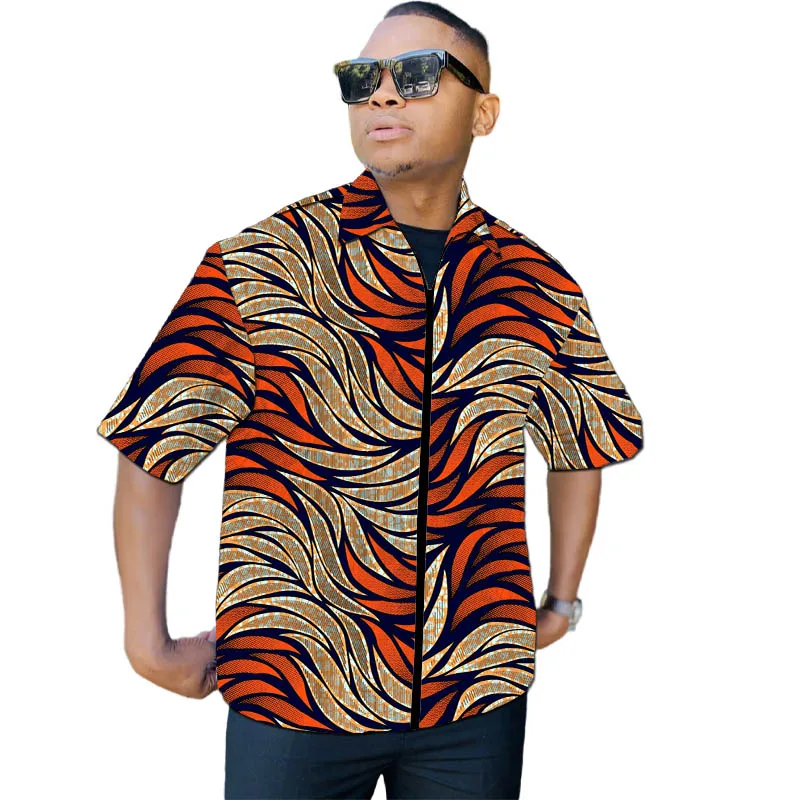 African Couture Herren-Mantel mit halben Ärmeln, nigerianische Mode, originelles Design, Herren-Reißverschlussjacke, Umlegekragen, maßgeschneidert