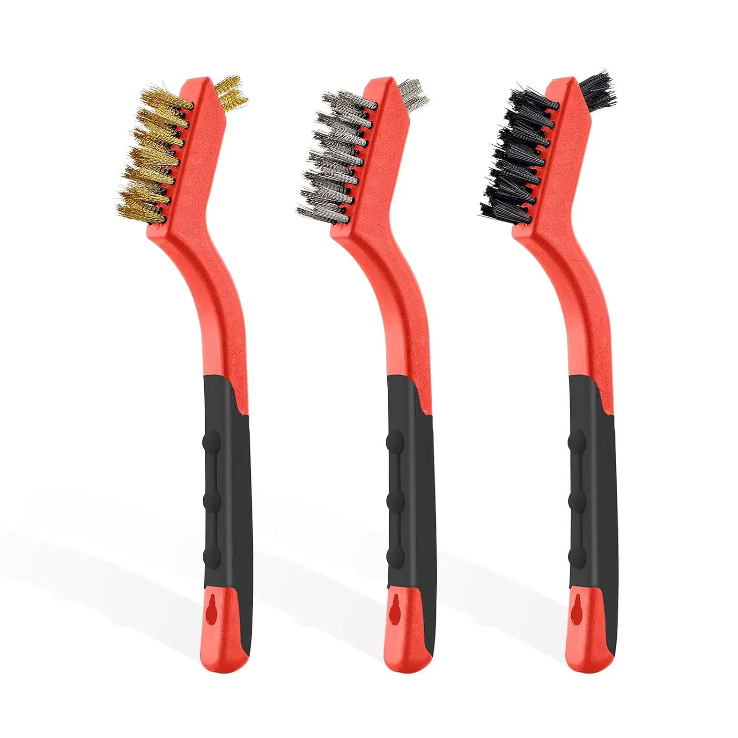 

3Pcs Wire Brush Set: Stainless Steel, Brass & Nylon Bristles for Cleaning, Rust Removal & Detailing