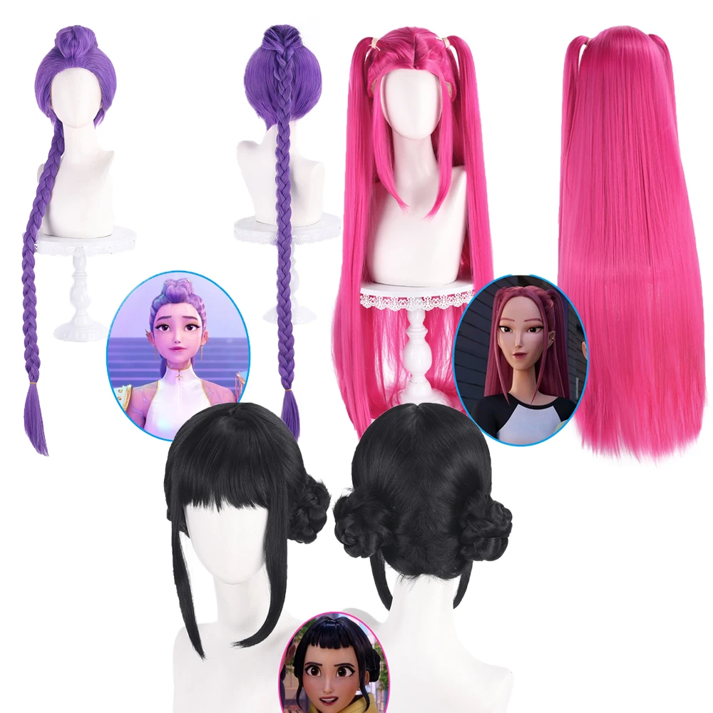 

KPop Demon Huntrix Rumi Mira Zoey Cosplay Wigs Heat Resistant Synthetic Hair Anime Wig for Halloween