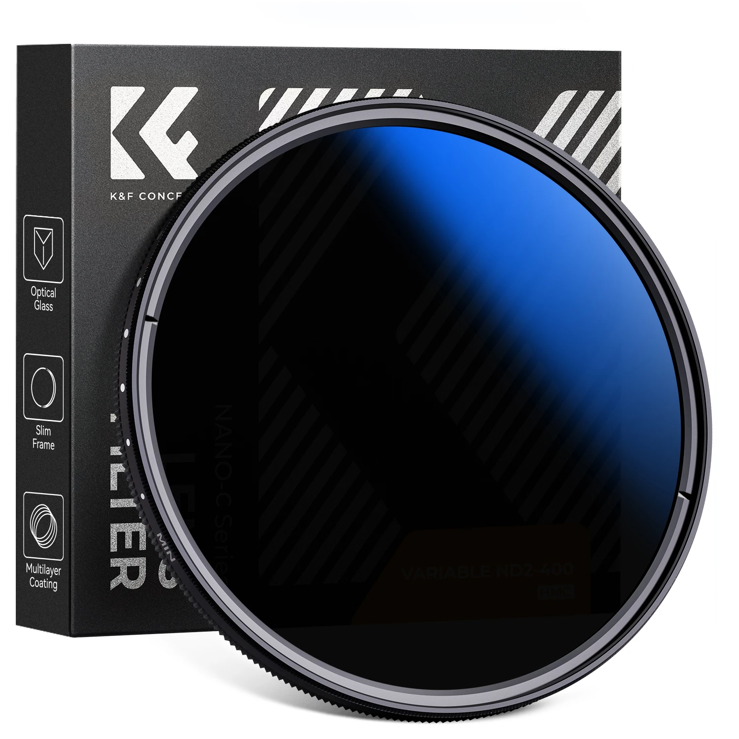 

K&F Concept 37-82mm Variable ND2-ND400 ND Filter Blue Coated Neutral Density Fader Filter for 49mm 67mm 72mm 77mm Camera Lens