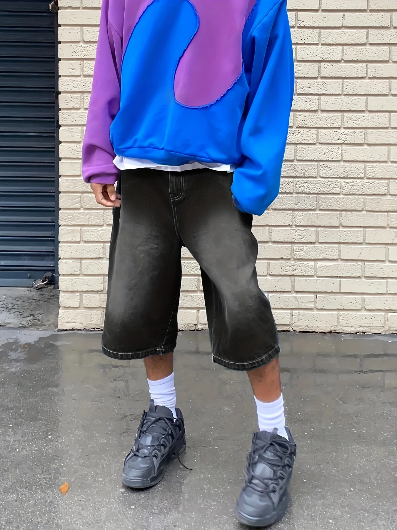 Vintage y2k baggy denim shorts calças de perna larga moda cintura alta lavagem na altura do joelho shorts jeans calças oversize para mulheres e homens