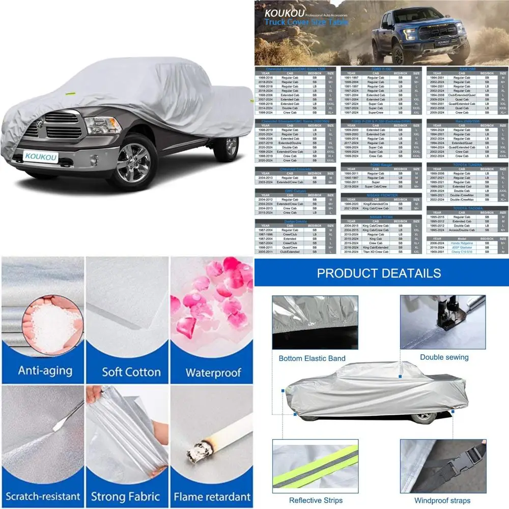 

Waterproof 6-Layer Universal Pickup Truck Cover for All Weather Protection, Fits Ford F150, RAM 1500 2500 3500, Toyota Tundra, S