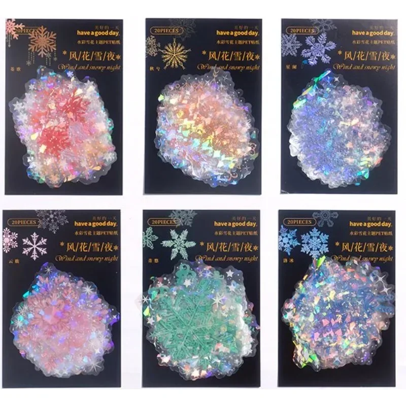 20pcs/pack Snowflake Stickers Christmas Decorative Wall Sticker Handmade Diy Stick Labels Creativity Scrapbooking Junk Supplies