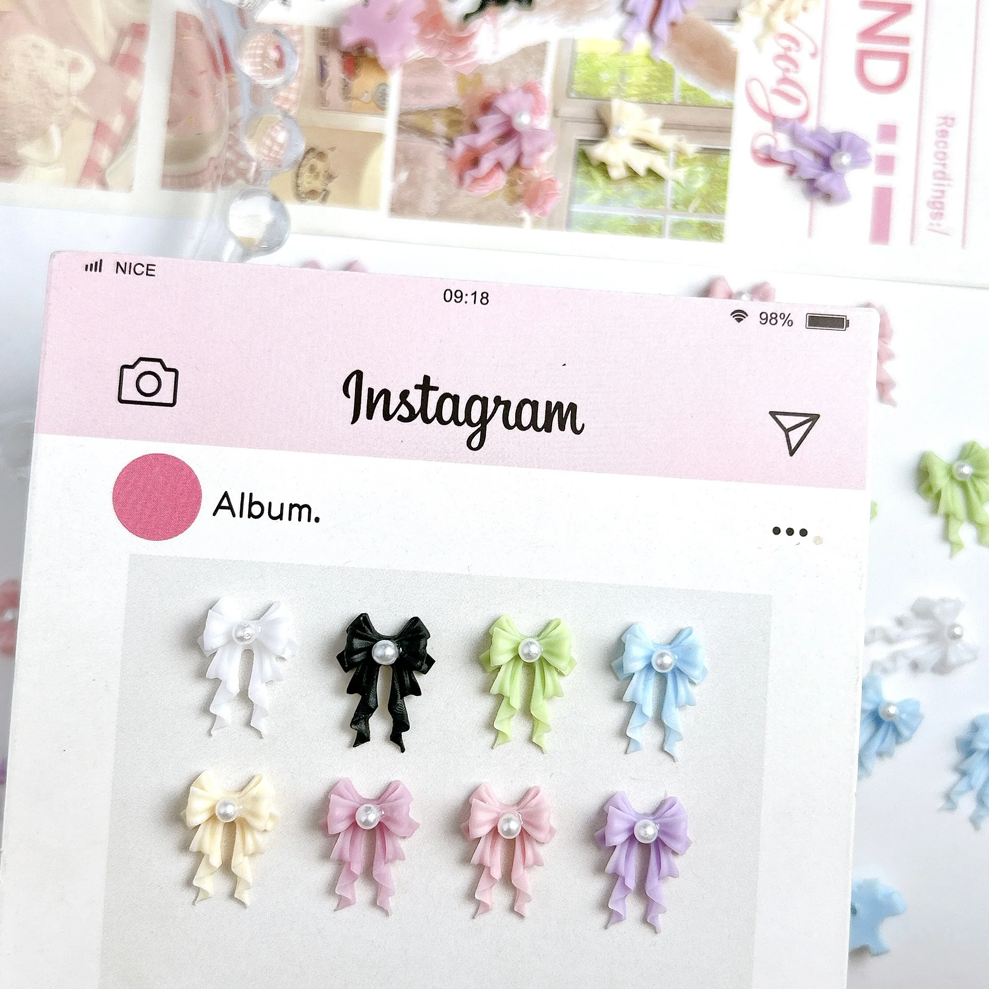 30PCS Fairy Waved Pearl Bowknots Resin Nail Art Charms Multiple Colors Minimalist Bow Nail Decorations for DIY Manicure Supplies