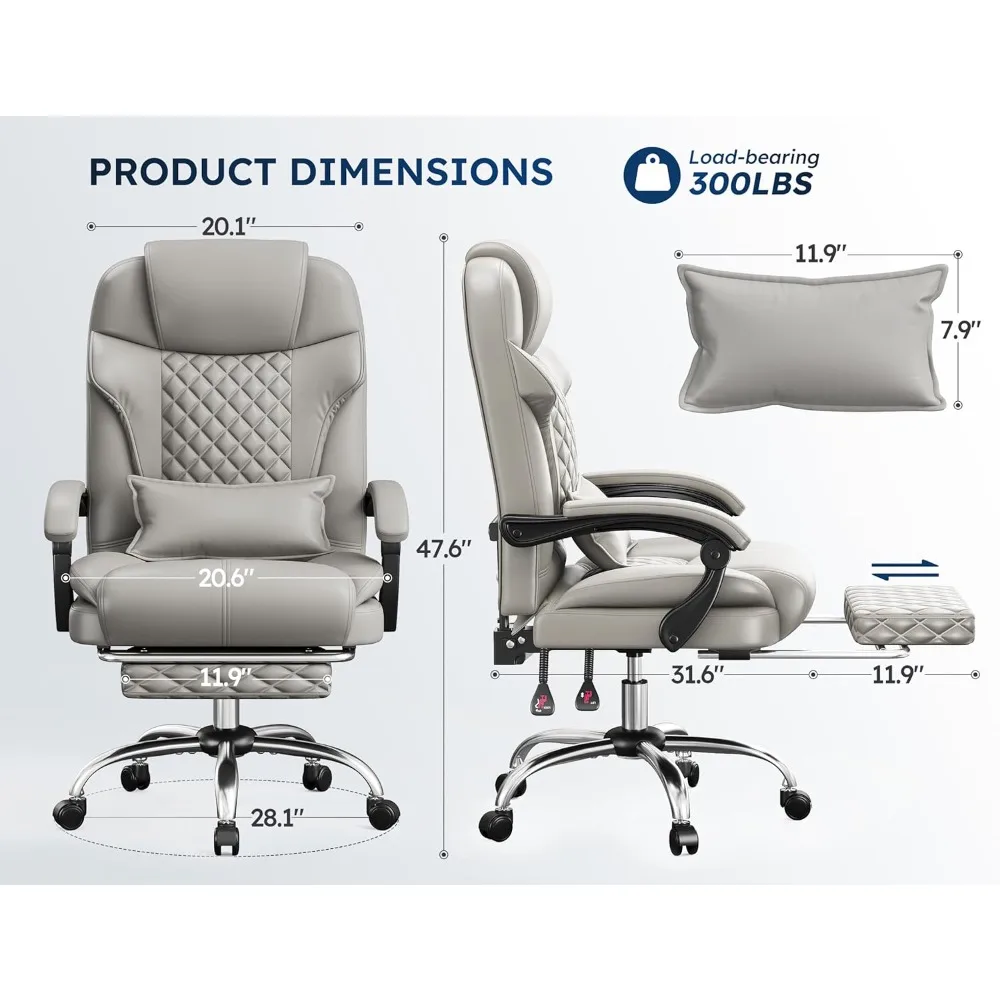 كرسي مكتب مع مسند للقدمين، منجد مريح 145 ° كرسي مكتب كمبيوتر مستلق مع وسادة قطنية، ارتفاع ومسند للذراعين #3