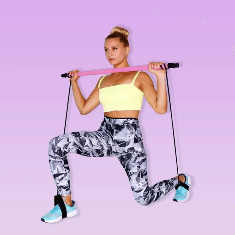 Multi-Functional Pilates Bar Fitness Yoga Pull Rods Portable Gym Resistance Band Trainer Elastic Rope Pedal Exerciser Pilates