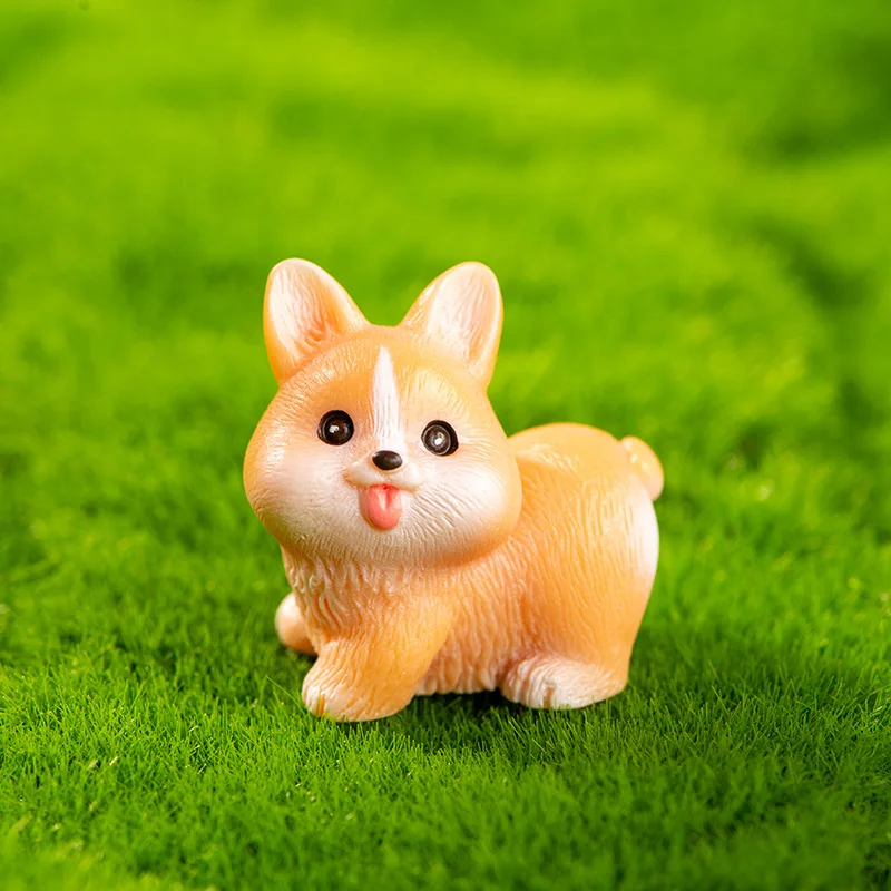 Figurki miniaturowe uroczy pies z kreskówki Corgi ozdoby zewnętrzne mikro zwierząt do dekoracji domu dekoracja biurka akcesoria do pokoju