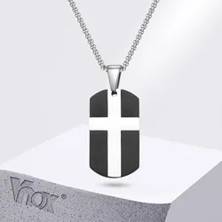 Vnox Stainless Steel Cross Dog Tag Necklaces for Men, Black Dogtag Pendant Necklace, Punk Rock Religious Faith Jewelry Collar