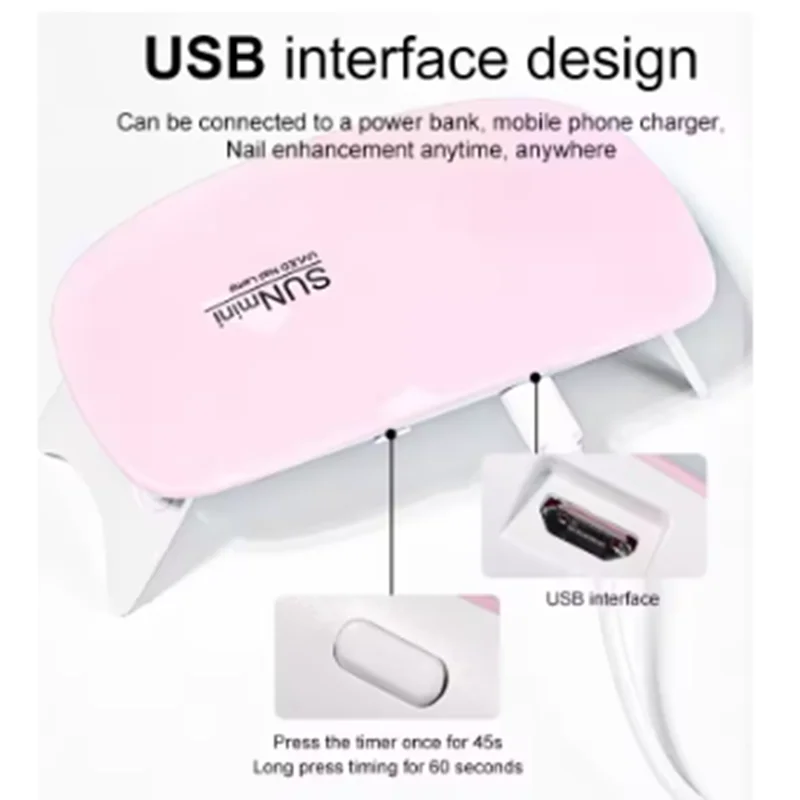 Home Use Nail Lamp For Drying Polish Varnish With USB Cable 6W Mini Nail Dryer Machine Portable 6 LED UV Manicure Lamp