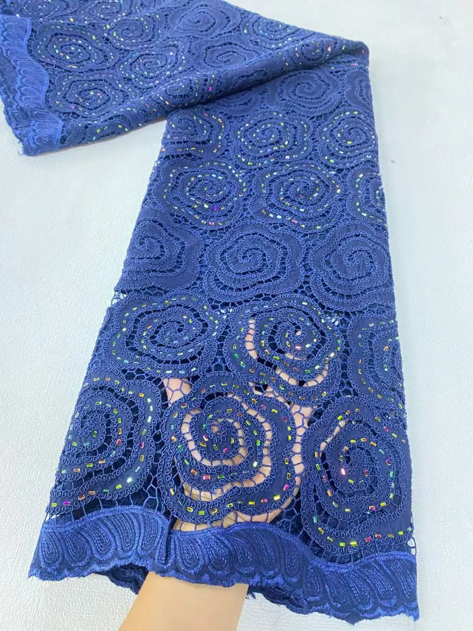 

Navy Blue Swiss Voile Lace In Switzerland With Stone 2025 Super Quality African Laser Cotton Mesh Lace Fabric For Wedding Dress