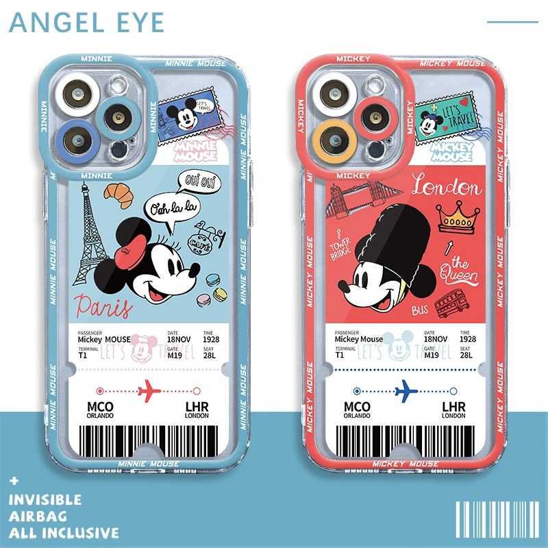 Disney Mickey Minnie Travel Card Clear Case For Apple iPhone 15 14 13 12 11 Pro Max 13 12 Mini XS Max XR X 7 8 6 6S Plus Cover