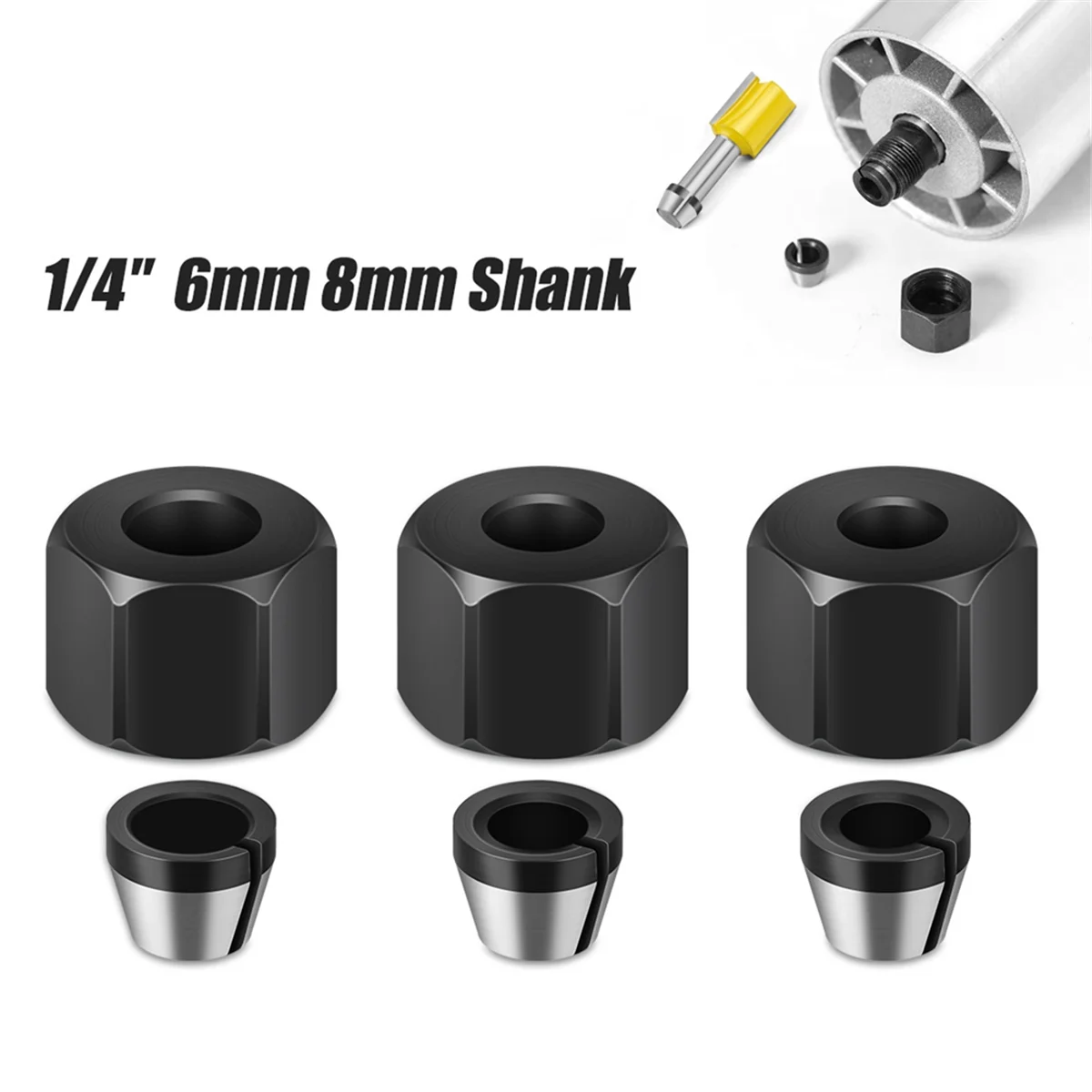 6/6.35/8mm Collet Chuck with Nut Engraving Trimming Machine Router Bit Adapter Electric Router Milling Cutter Accessorie