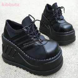 Thick Bottom Sneaker Pumps Platform Genuine Leather Lace-Up Solid Color Y2k Punk Rock Fashion Novelty Concise Women Shoes Newest