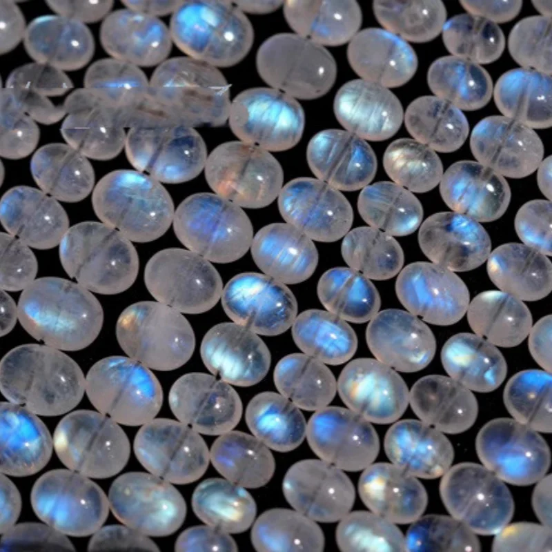 5A Moon stone roundelle smooth 6.5-7.5mm 43cm  loose beads DIY jewelry nature blue shine
