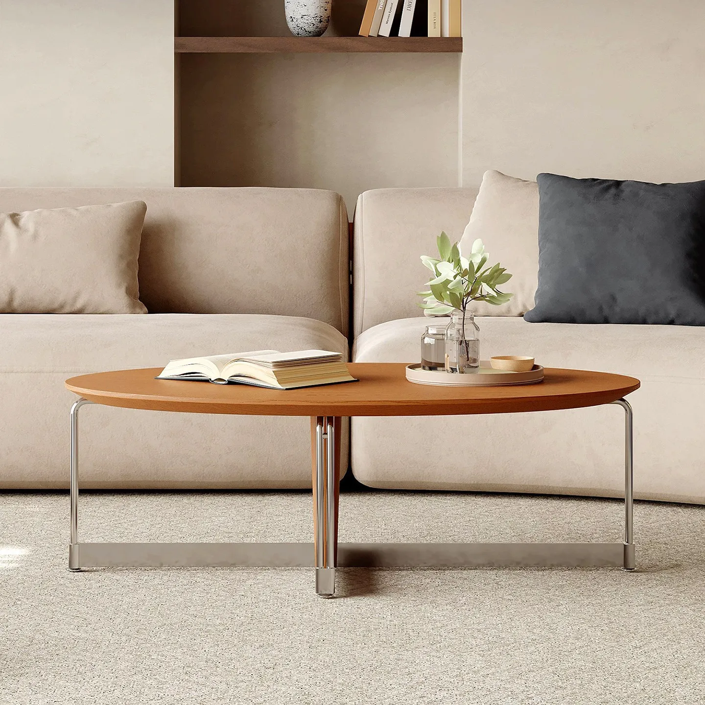 Stainless steel living room minimalist small coffee table medieval solid wood coffee table small apartment oval household