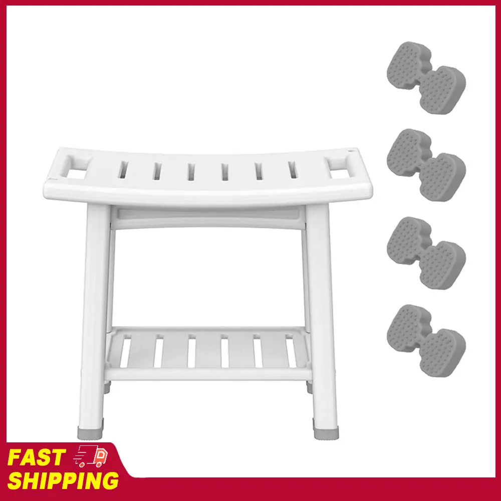 

Водонепроницаемая скамья для душа из HDPE с 2-уровневыми отсеками для хранения и двумя ручками, прочное кресло для душа с нескользящими накладками для бритья