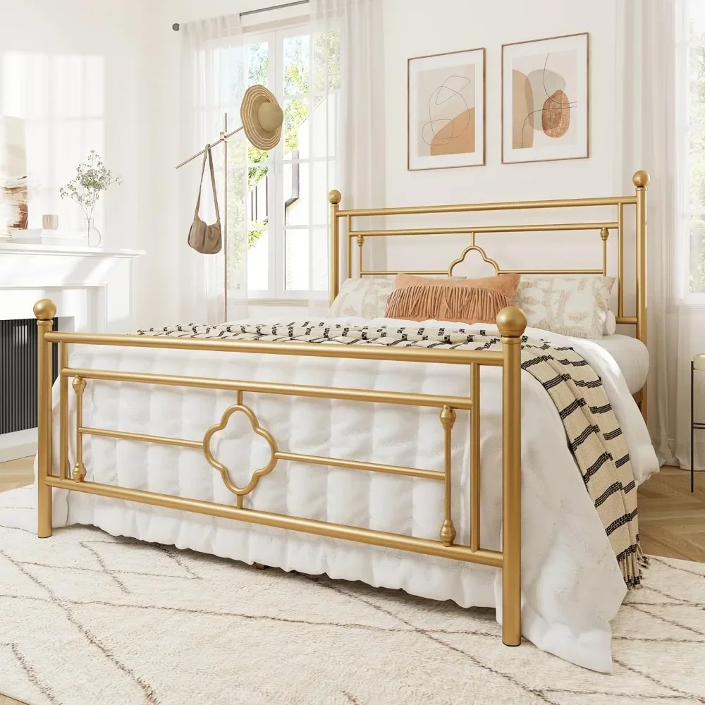 bed.Full Size Metal Platform Bed Frame with Victorian Vintage Headboard and Footboard/Mattress Foundation/Under Bed Storage