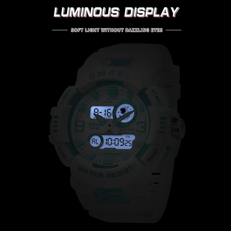 Fashion Brand Smael Women Watch Quartz Sports Watches 50m Waterproof Dual Time Led Digital White Clock Lady Digital Wrist Watch