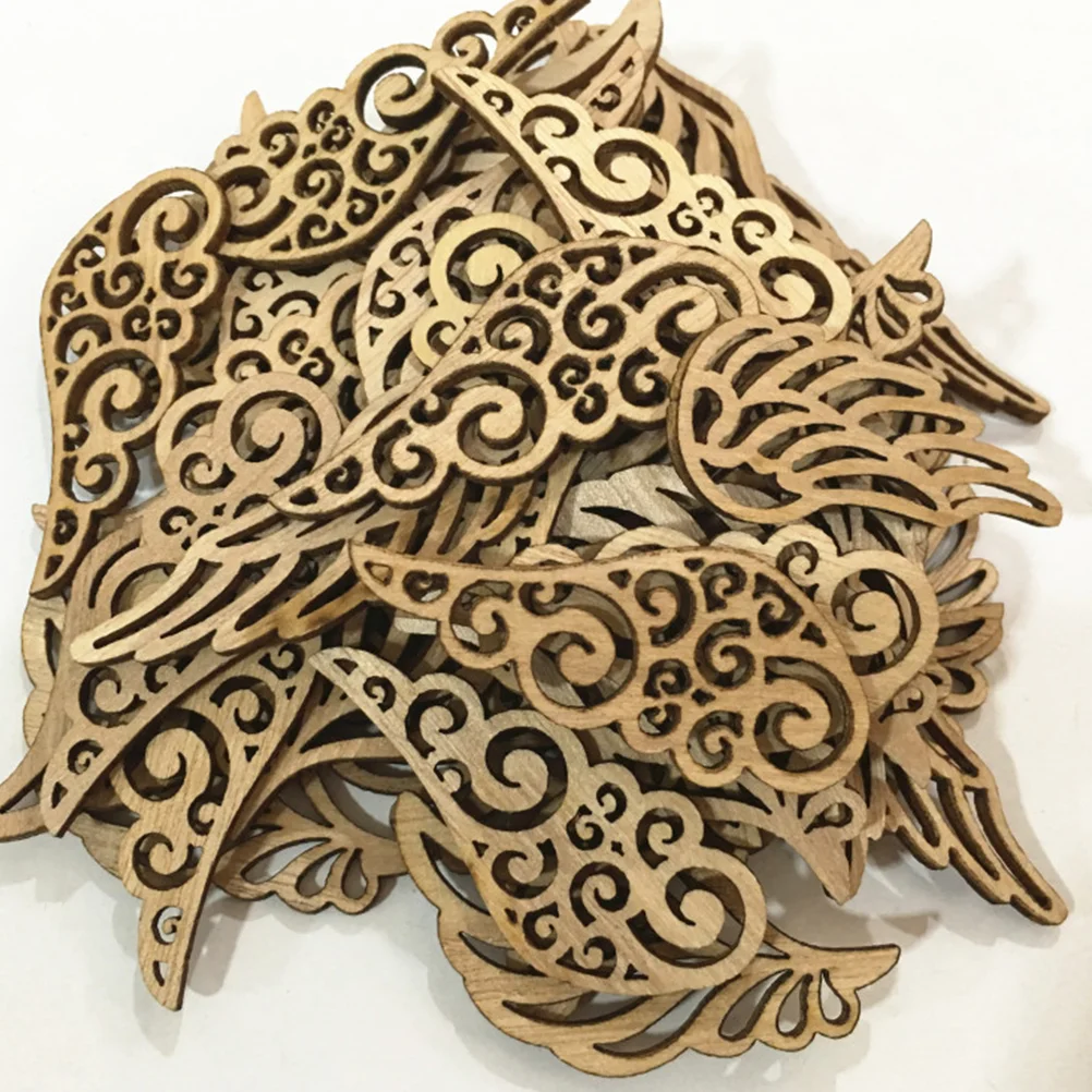 80 Pcs Wings Plant Wall Hanger Wood Cutouts Angel for Crafts Wooden Unfinished Ornaments