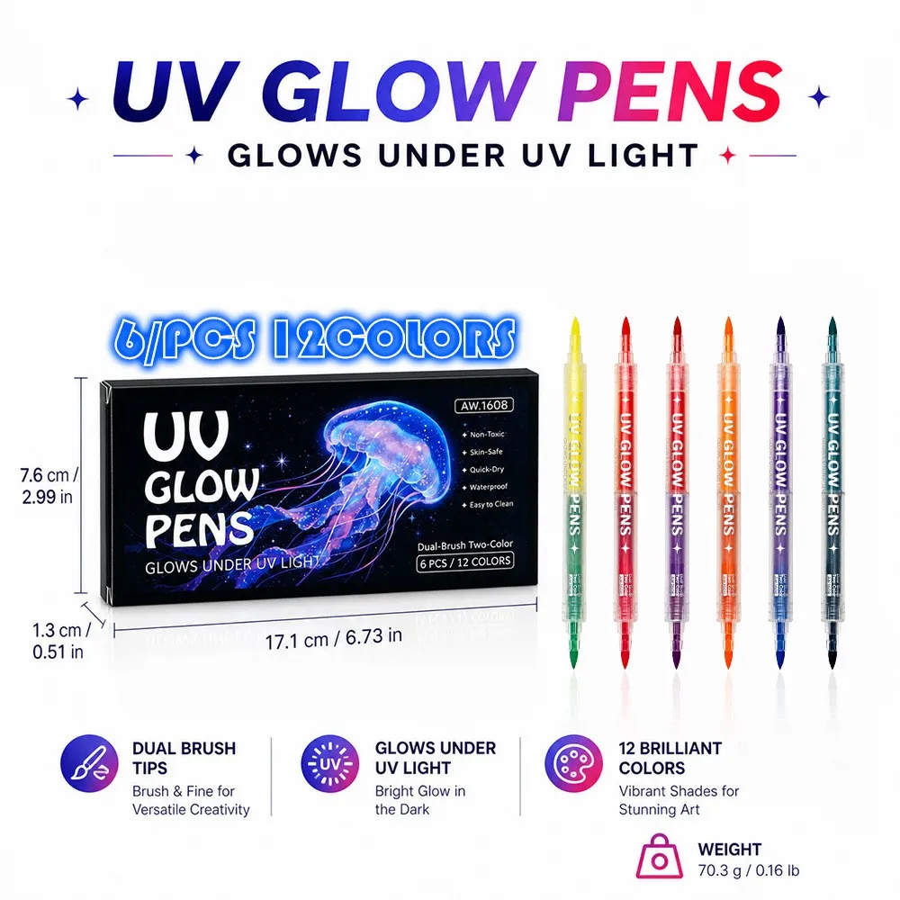 12-18 Farben UV-Doppelspitzen-Leuchtmarker Schwarzlicht-Reaktive Stifte Ungiftige Abwaschbare Körperkunst DIY-Handwerk Fluoreszierende Textmarker