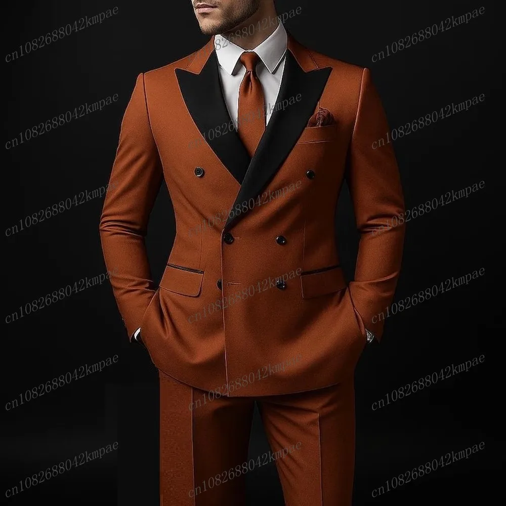 

New Black And Dark Orange Men Suit Formal Occasion Groom Groomsman Wedding Party Prom Male Business Tuxedos 2 Piece Blazer Pants