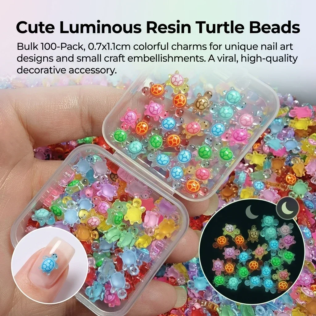100pcs Mini Glowing Turtles Safe Eco-Friendly Resin Cute Nail Art Decorations Cartoon Luminescent for DIY Crafts And Manicure