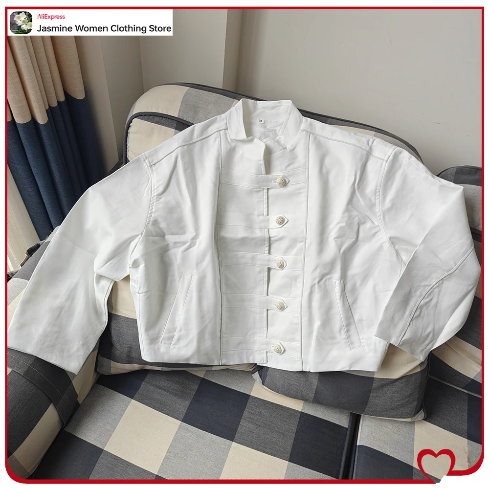 New in Spring & Autumn Ecru Linen Toggle Jackets for Women Elegant Chic Long Sleeves & Stand-up Collar Jackets with Welt Pockets