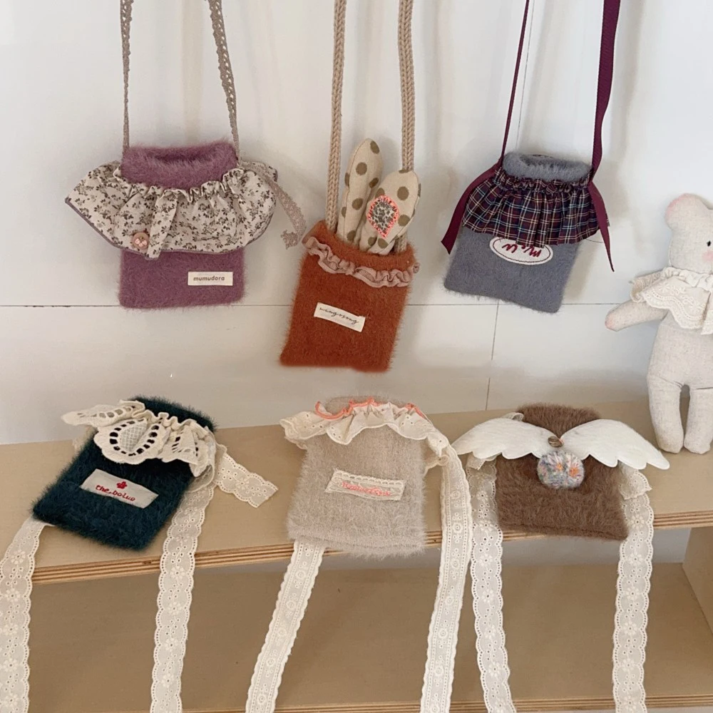 

Vintage Patchwork Pack Plush Crossbody Bag Rectangular Shape Purse Phone Pouch Creative Design Cute Style Bags For Daily Fashion