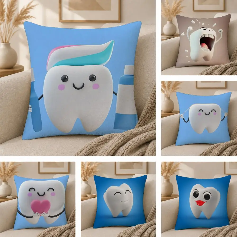 Dental Clinic Cute Tooth Anime Cushion Cover  Plush Fabric Soft Double Sided Print Sofa Cushion Cover Throw Pillow Covers