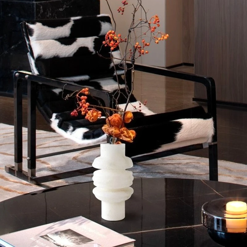 Marble Flower Vase Modern Minimalist Flower Vases Household Cylindrical Luxury Vase Living Room Art Decoration Accessories