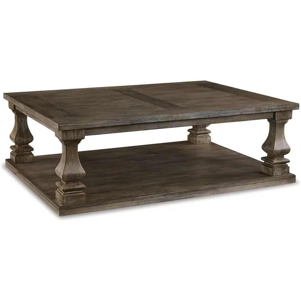 XMSJ Coffee Table Farmhouse, Weathered Grey Finish, Grey