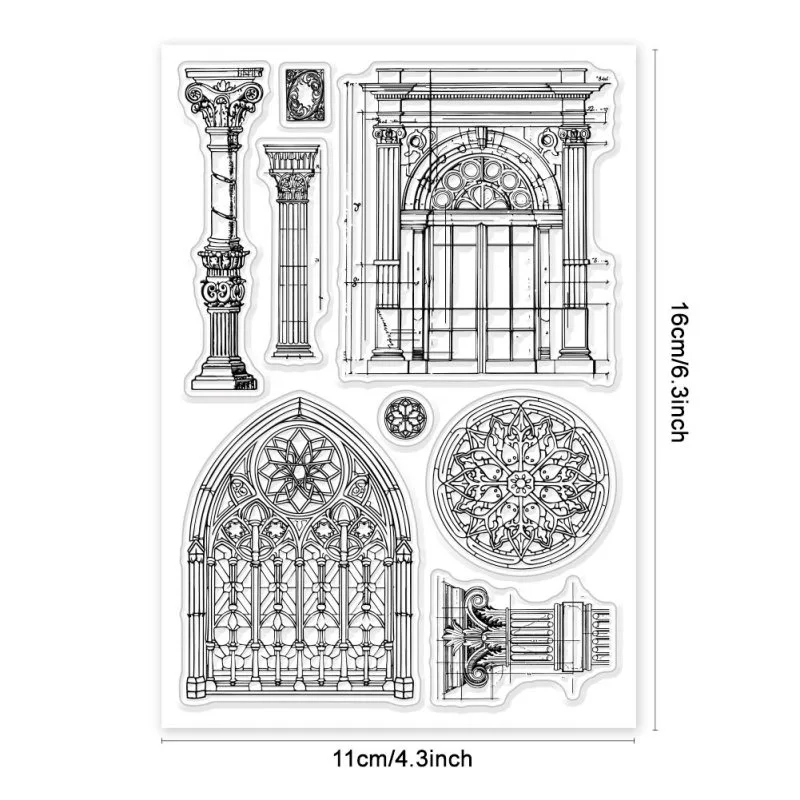 Vintage Architectural Clear Stamps Windows Background Silicone Clear Stamp Seals Pillars Transparent Stamps for DIY Scrapbooking