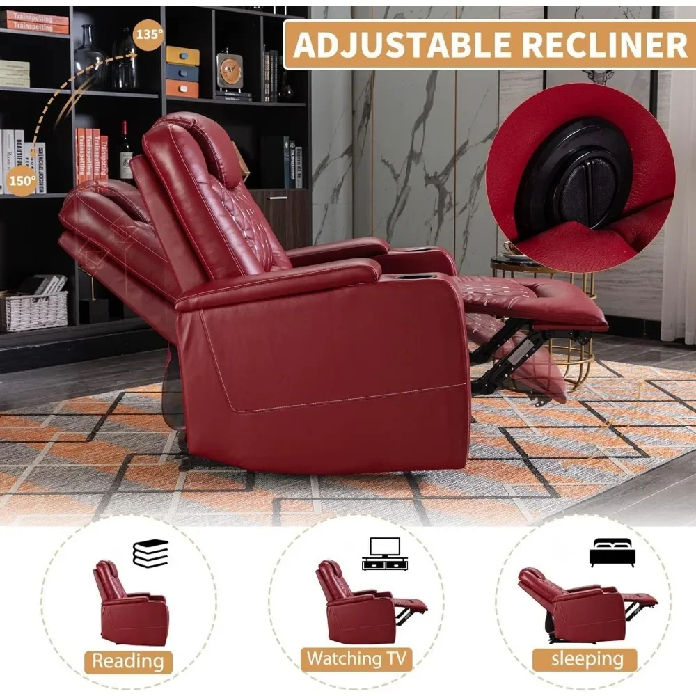 Power Recliner Chair With USB Ports And Cup Holders - Overstuffed Electric Home Theater Seating PU Leather Reclining Furnitu image 4