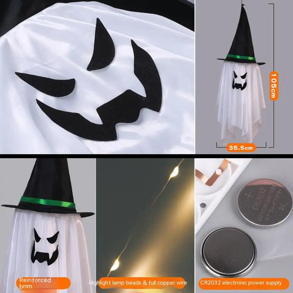 Halloween LED Lights Witch Hat Lamp Battery Operated Hanging Glowing Wizard Ghost Hat Halloween Decor For Indoor Outdoor