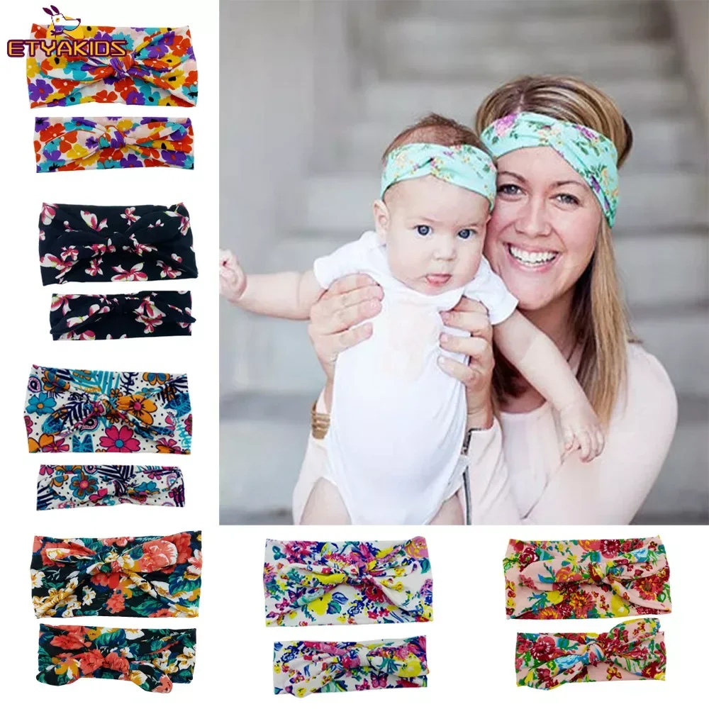 2pcs/set Mother & Daughter Bow Matching Solid Color Headbands for Children Mom Kids Head Band Hair Accessories Family Headwear