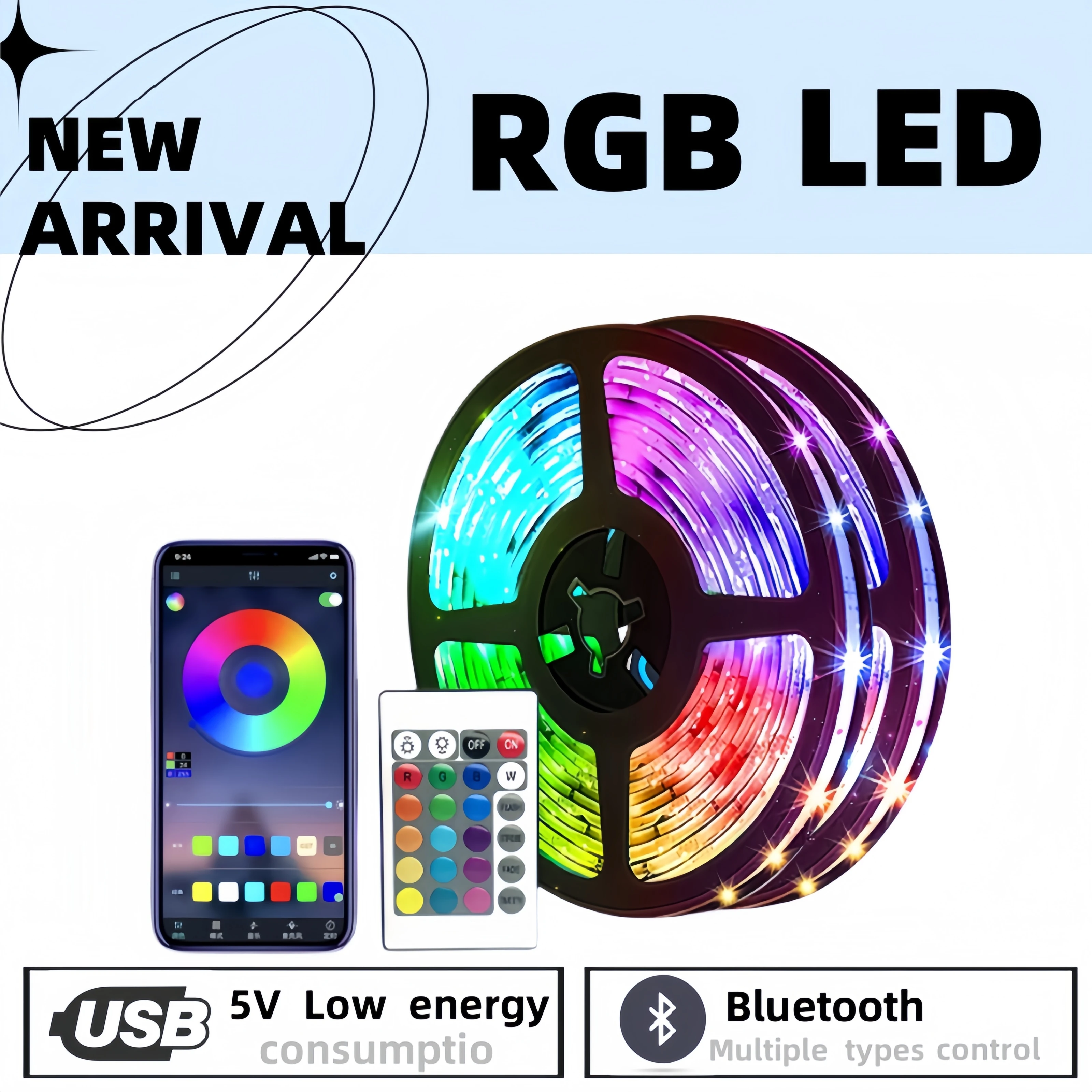 Tira de luces LED con Bluetooth 5050, 5m, 10m, 15m, 20m, Color RGB, decoración romántica para dormitorio, TV, retroiluminación para fiesta en casa